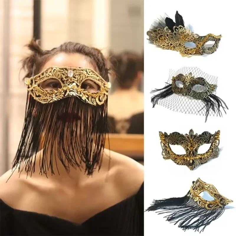 

Venice upscale bronzing masquerade party ball princess veil mask halloween Internet celebrities