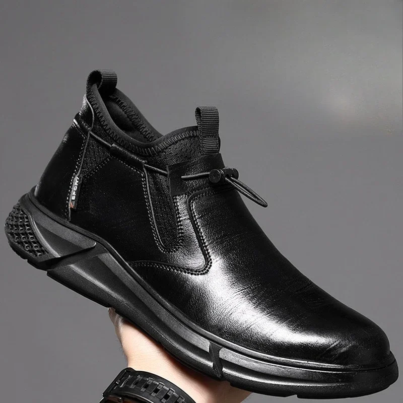 Black Leather Men Waterproof Shoes Work Safety Shoes Steel Toe Men Sneakers Wear-resistant Indestructible Construction Man Boot