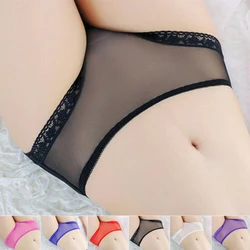 Women's Transparent Panties Sexy Mesh Briefs Mid-Rise Lace Seamless Underwear See Through Ultra Thin Breathable Ladies Lingerie