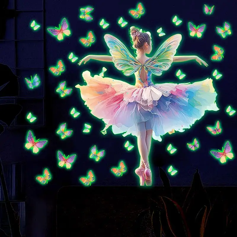 Hot Sale Luminous Butterfly Girl Toilet Stickers Glow-In-The-Dark Wall Windows Car Decals Self-Adhesive Removable Home Decor