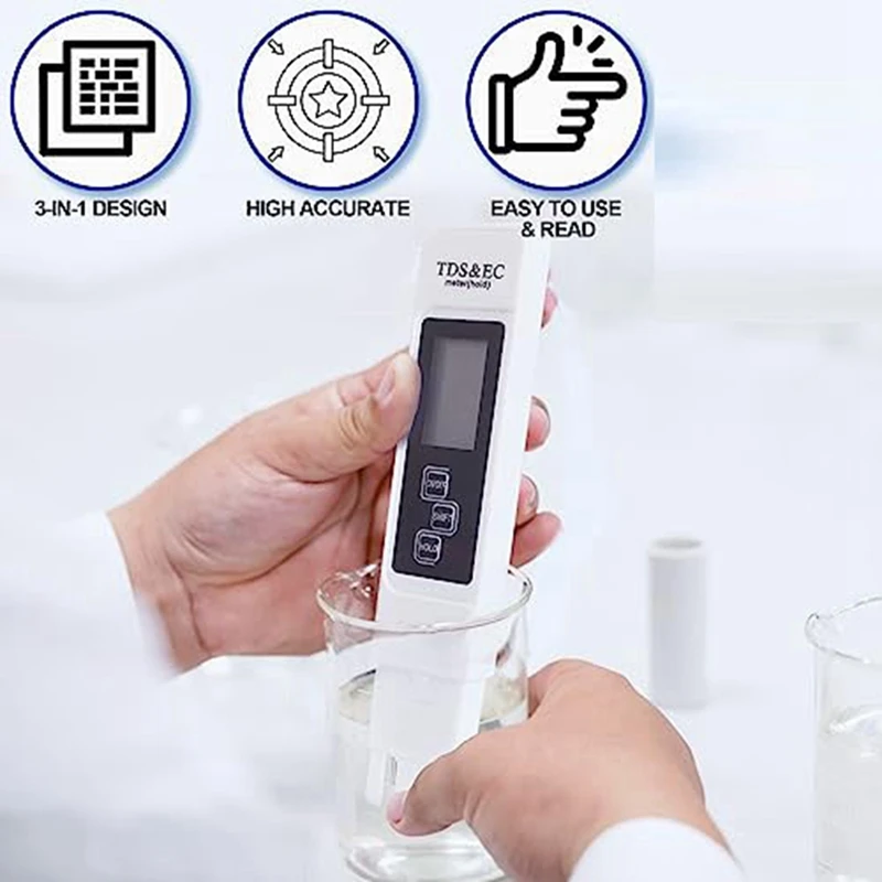 Pengukur TDS Digital 3-In-1, penguji Air TDS, temperatur dan EC untuk hidroponik, air minum