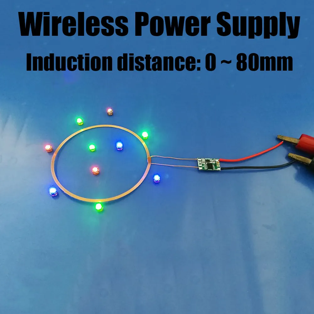 80mm DC 5V Wireless Power Charging Remote Charger Induction Coil Transmitter + 10pcs Led Receiver Light Lamp Diy Ship Car Model