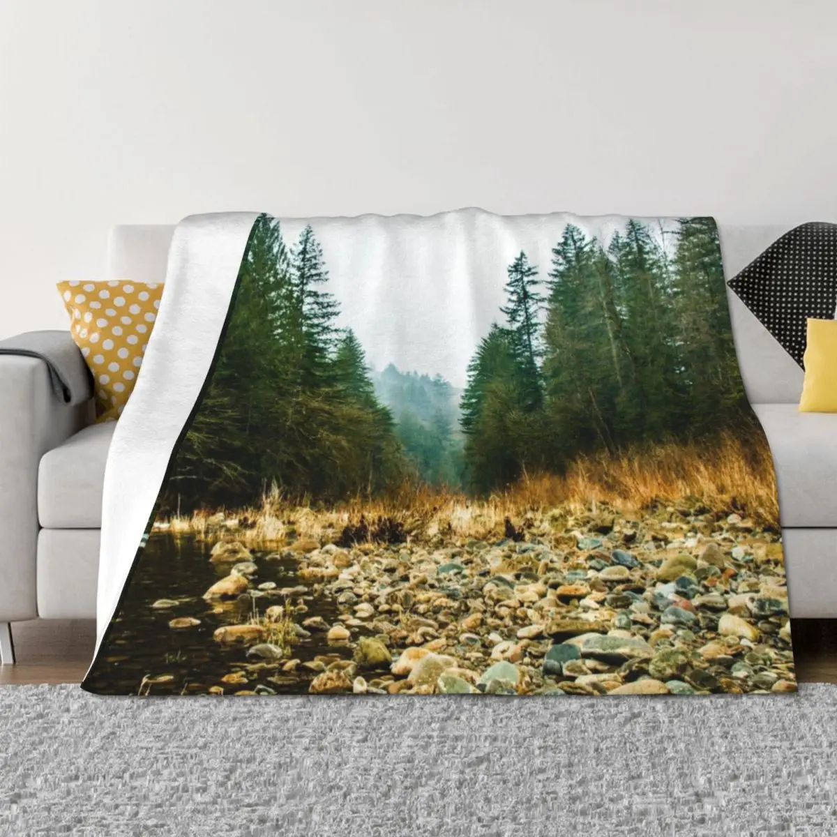

Green Forest Mountain Lake Water - Green Trees and Sky Throw Blanket Luxury St Retros Plaid Blankets