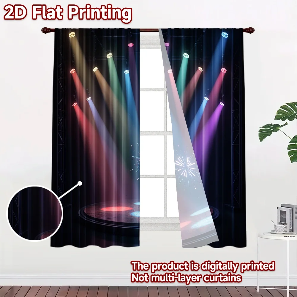 2D flat 2pcs Curtain Country Style Colorful Stage Spotlights Durable polyester fiber Birthday Party for living room decor for