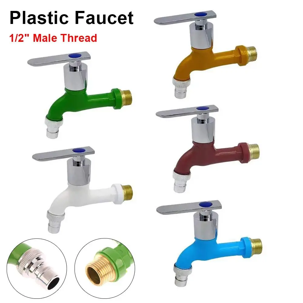 

1Pcs Durable 1/2" Male Plastic Faucet Wall Mounted 5 Colors Washing Machine Faucet PPR Water Hose Quick Connector Garden Balcony