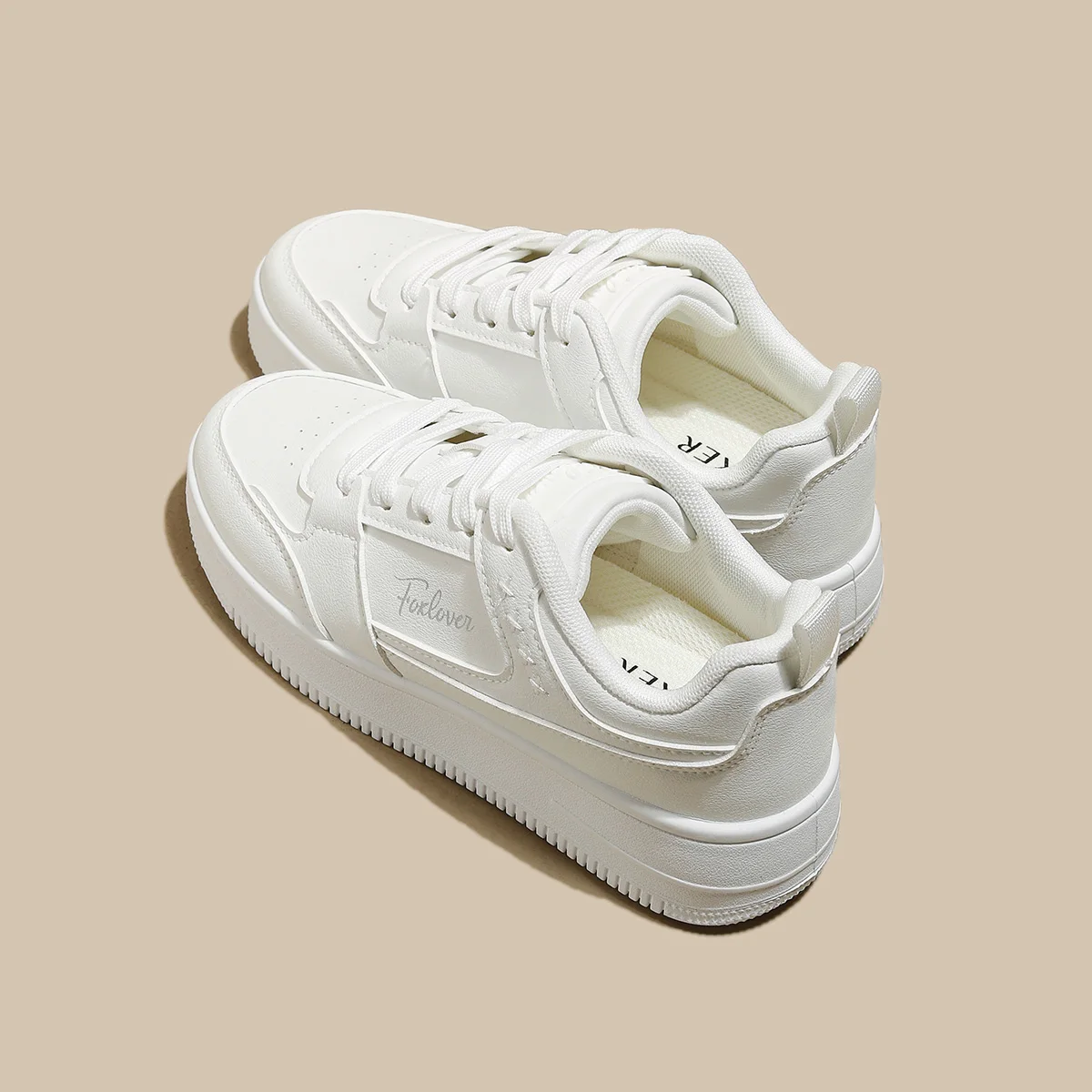 FOXER Merek Wanita Bersol Tebal Sepatu Putih 2025 Baru Fashion Sepatu Wanita Kasual Bernapas Sepatu Siswa Sepatu Olahraga