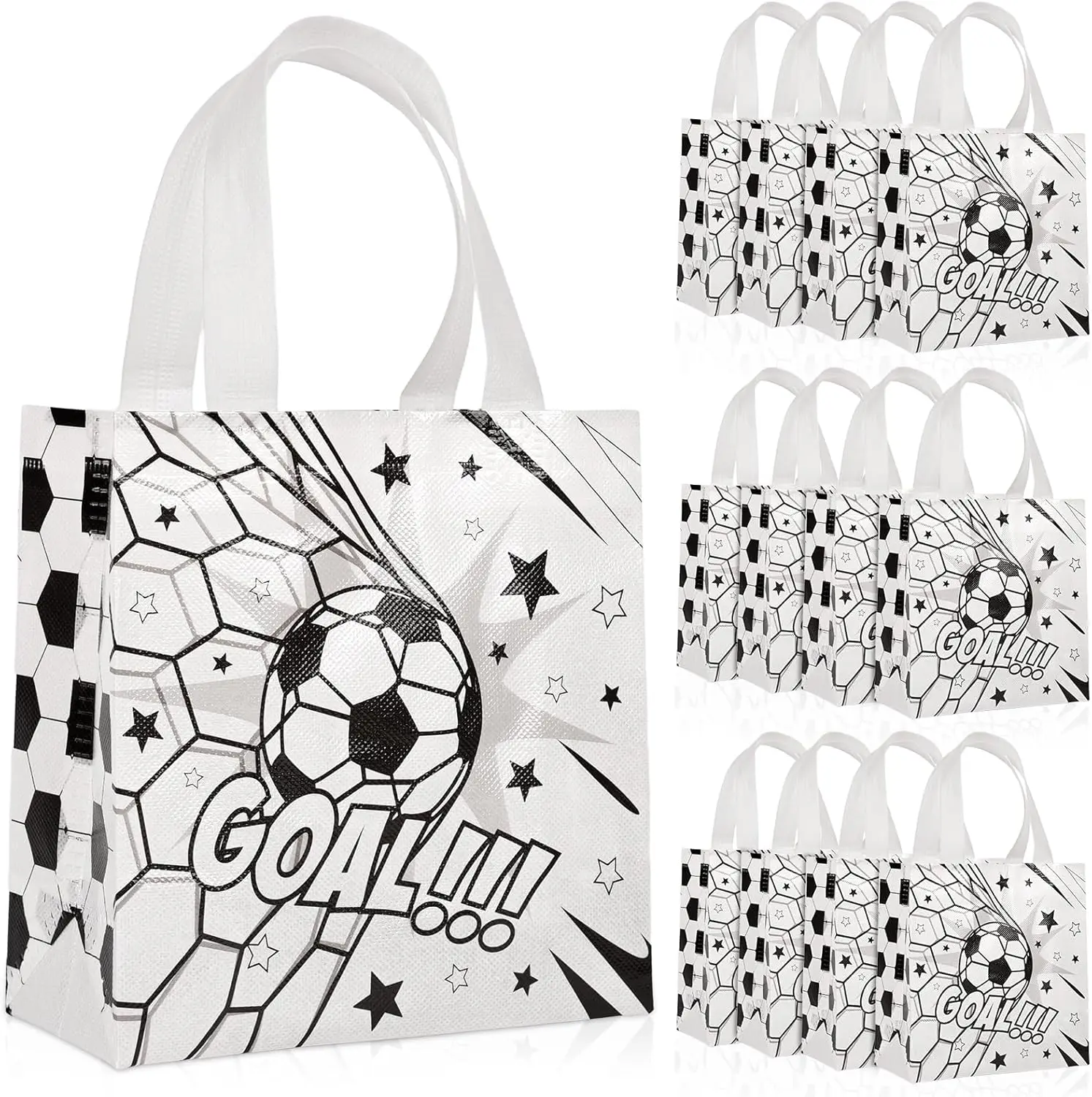 

12 Pack Reusable Soccer Party Bags for Kids - Perfect for Birthdays, Sports Events, Snacks & Gifts