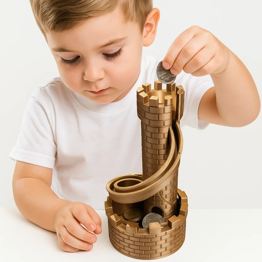 กระปุกออมสินรูปปราสาท PLA แบบมีบันไดเกลียว ความจุขนาดใหญ่