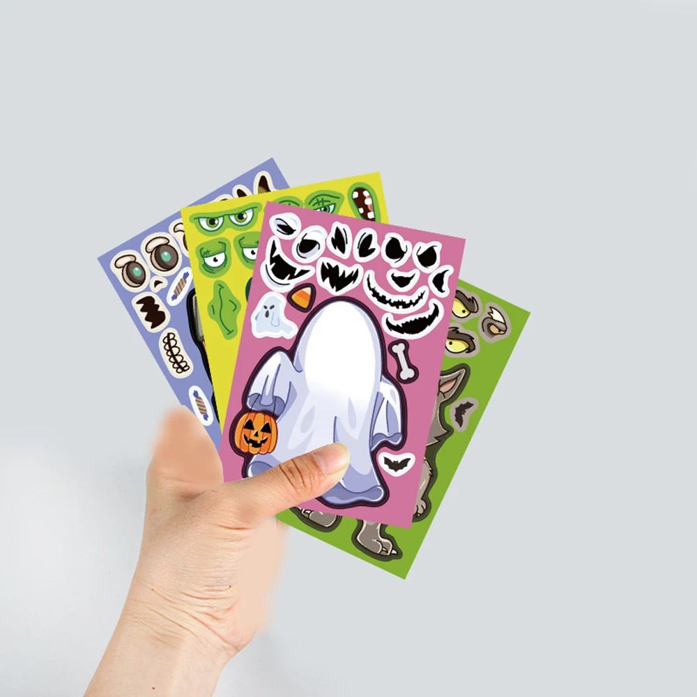 6/12 Vellen Halloween Maken Een Gezicht Puzzel Stickers Voor Kinderen Spel Maak Je Eigen Horror Kinderen Diy Assembleren Puzzel Speelgoed Feestgeschenk