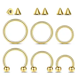 1/6/12PCS Nose Septum Rings 16G Surgical Steel Nose Piercing Jewelry 8mm 10mm 12mm Horseshoe Lip Earring Eyebrow Hoop Gold