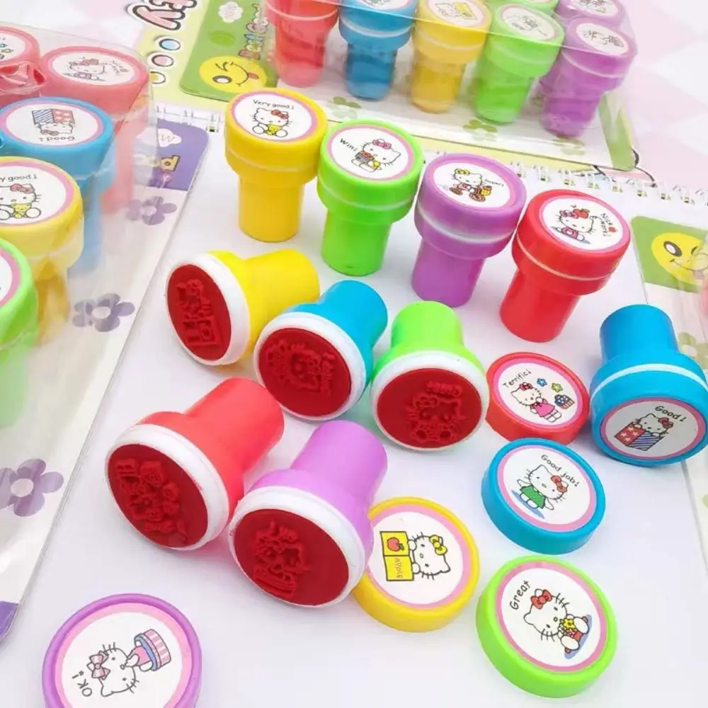 10Pcs/Set Kawaii Anime Self-ink Stamps Cute Kuromi Melody Pompompurin Face Seal DIY Painting Photo Album Stamp Kids Toys Gift