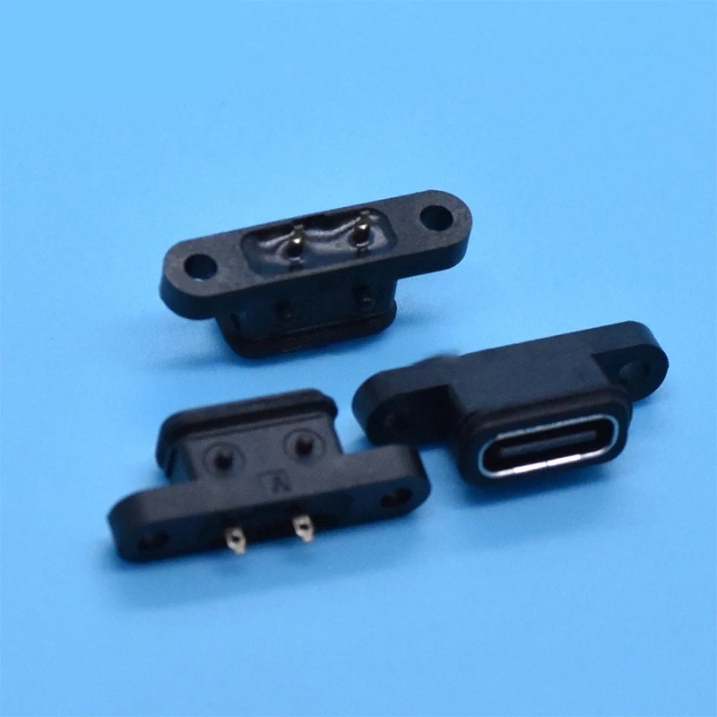 (BF06)2Pc TYPE C 2Pin Waterproof Female USB C Socket Port With Screw Hole Fast Charge Charging 180 Degree USB Connector