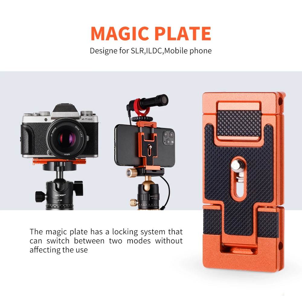 K&F Concept Aluminum Multi Quick Release Plate 2 in 1 Professional Camera Quick Release Plate for Tripod Camera Mobile Phone