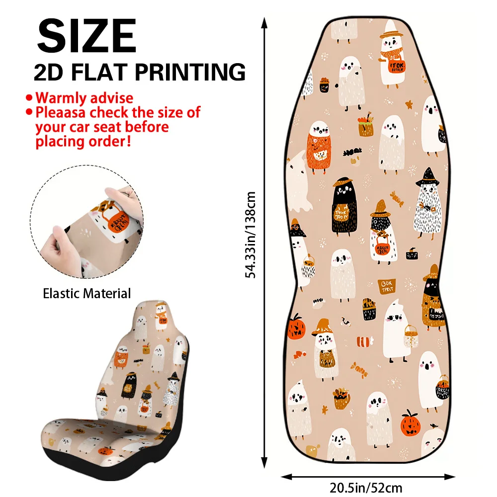 2pcs Christmas Halloween Ghosts Pumpkins Candy Fun Style Car Seat Cover Set Easy to Install Comfortable Universal Fit