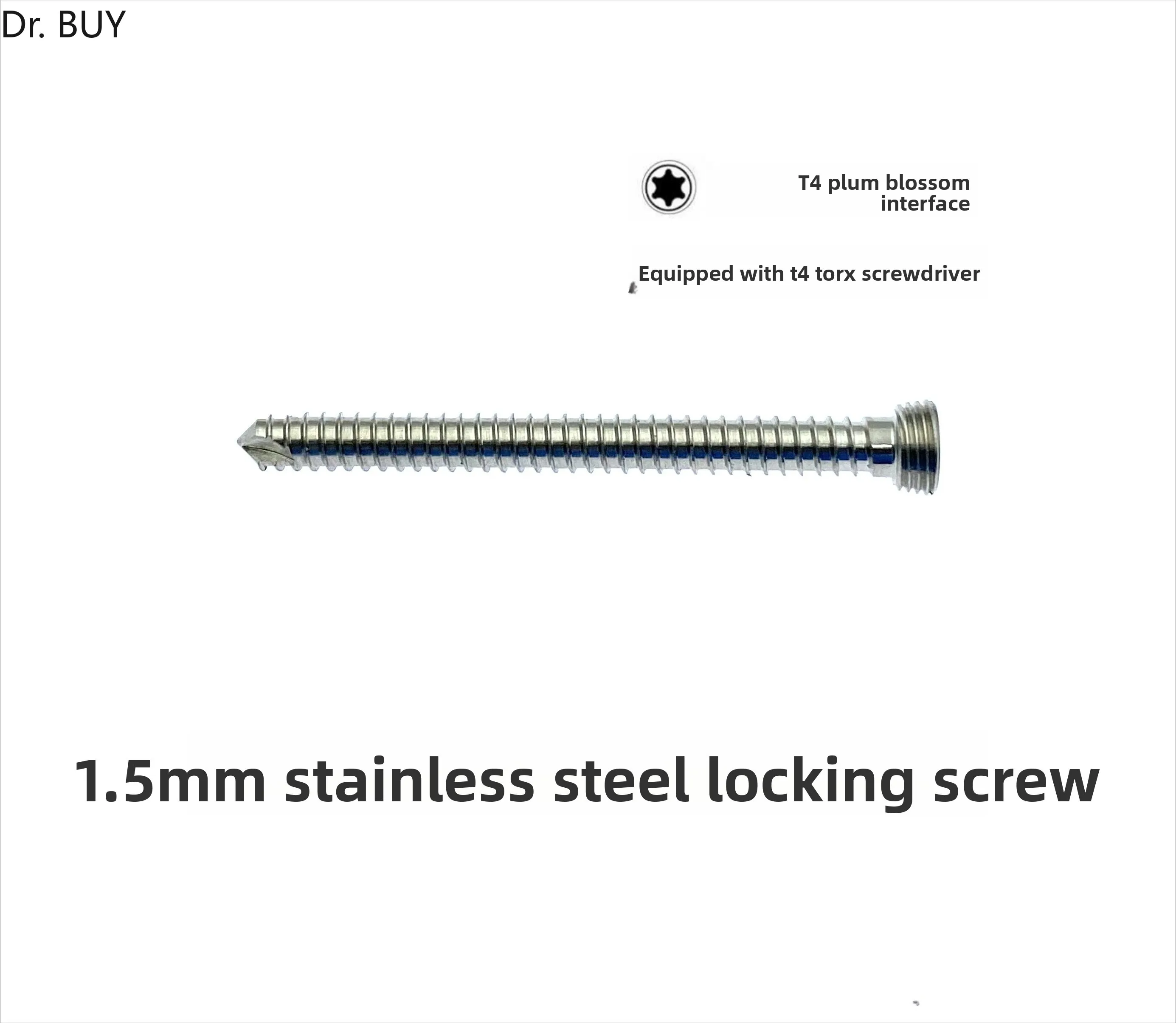 5 Pieces 1.5mm Stainless Steel Locking AO Self-Tapping Screw T4 Plum Blossom Interface, Pet Animal TPLO Bone Nail Instrument LCP