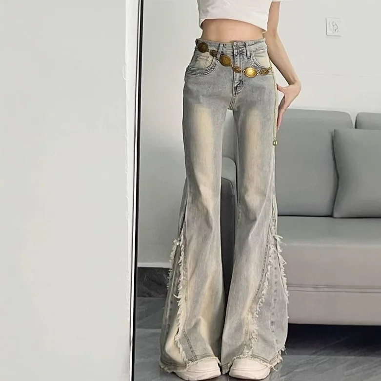

High Waist Frayed Hem Jeans 2026 New Loose Straight Leg Non-Skinny Petite Flared Pants For Women
