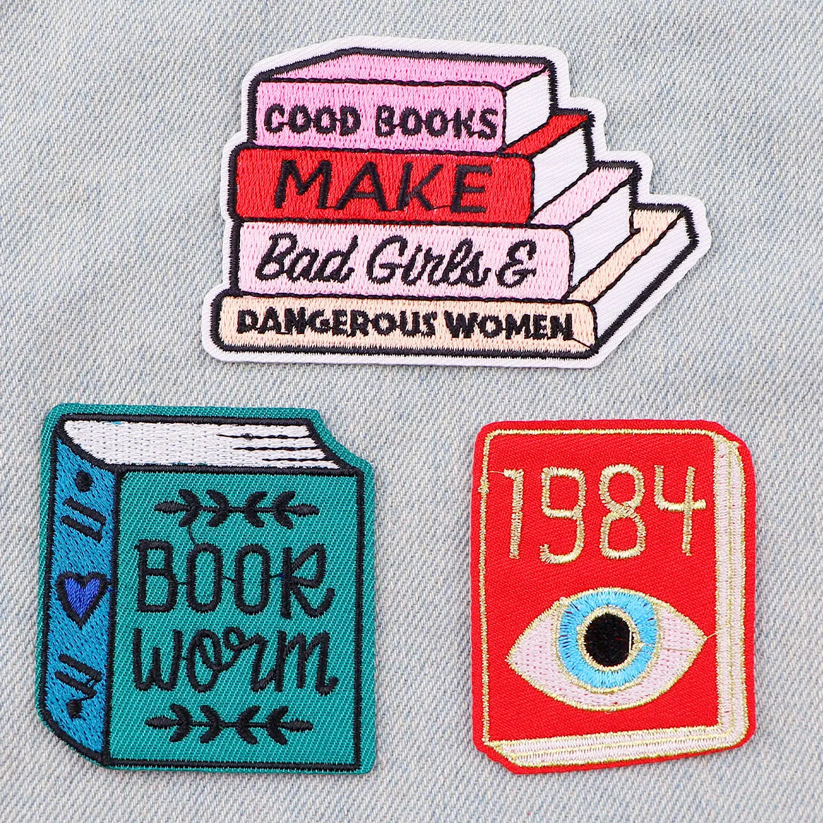 Good Books Patches for Clothing Iron on Embroidered Sew Applique Cute Patch Fabric Badge DIY Apparel Accessories