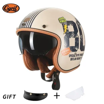 Retro 3/4 Açık Yüz Yarım Motosiklet Kaskı CYRIL B206 Erkekler Kadınlar için Hafif Yetişkin Vintage Jet Kask DOT ECE Onaylı