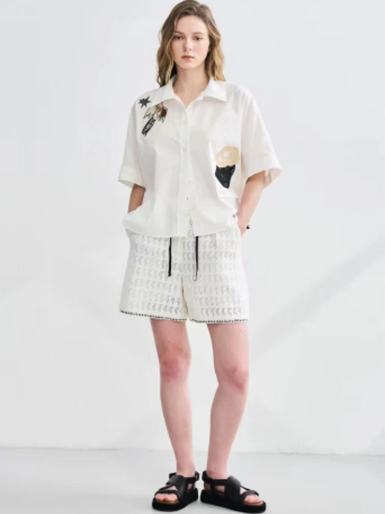 

Casual Korean Sle Women's irt Summer New Loose Fit ort Sve Embroidery Swallow Casual Comfortable Slimming Ne