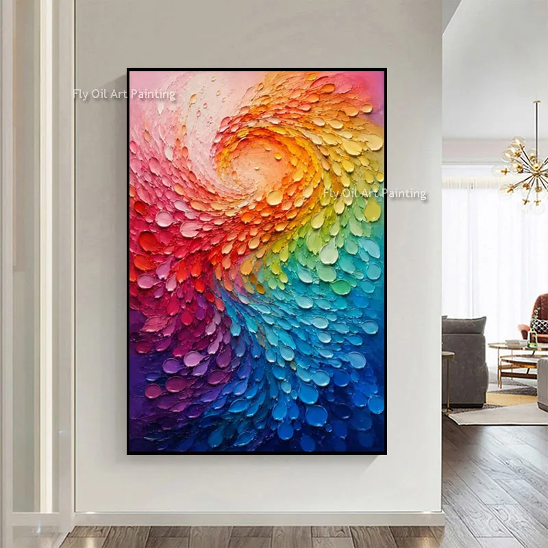 Hand Painted Color Swirl Abstract Oil Painting, 3D Heavy Texture Palette Knife Canvas Art, Vertical Wall Art