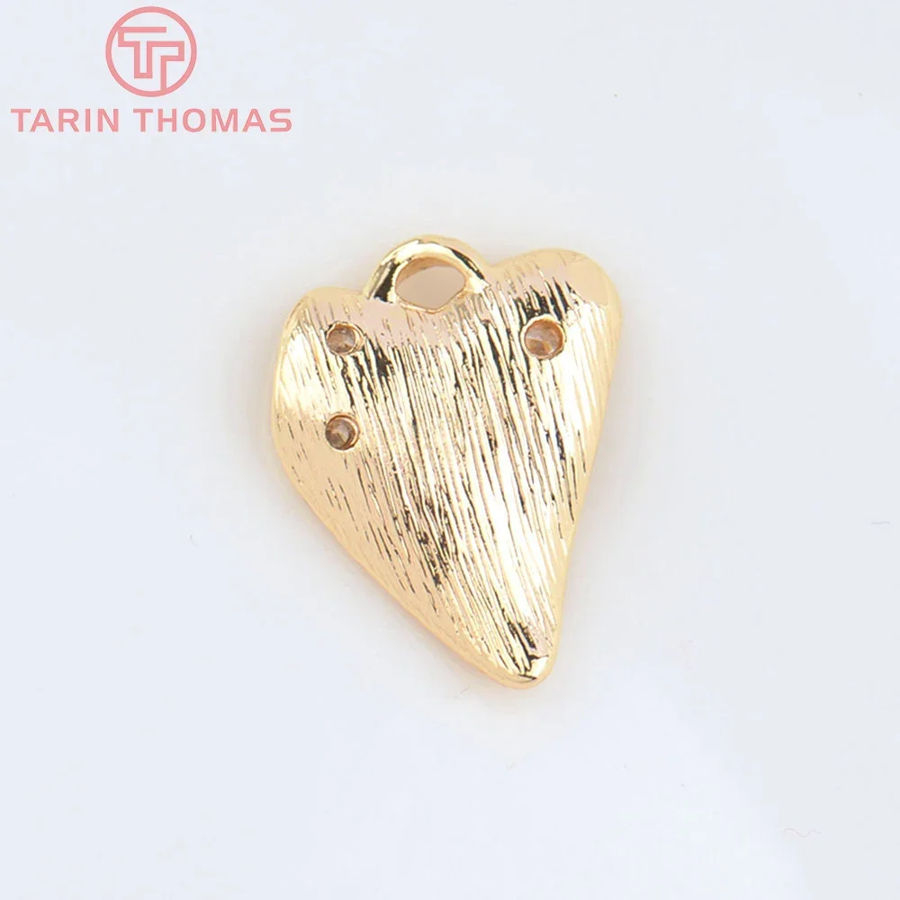 (4896) 4PCS 14x18MM 24K Gold Color Brass with Zircon Irregular Heart Shaped Rose Pendants High Quality Jewelry Making Findings
