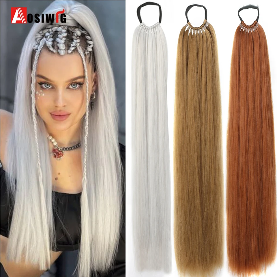 24inch Synthetic Long Straight Black Ponytail hair extensions Elastic Band Wrap Around ponytail extensions Hair Piece for women