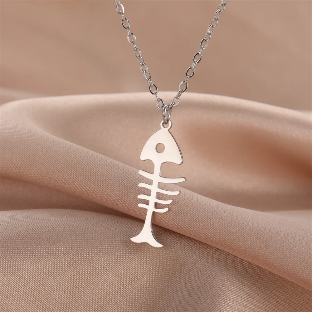 My Shape Katzen-und Fischgräten Anhänger Halsketten für Frauen Mädchen Kätzchen Tiere Charms Halskette Halsreif Edelstahl Schmuck – Detail 19