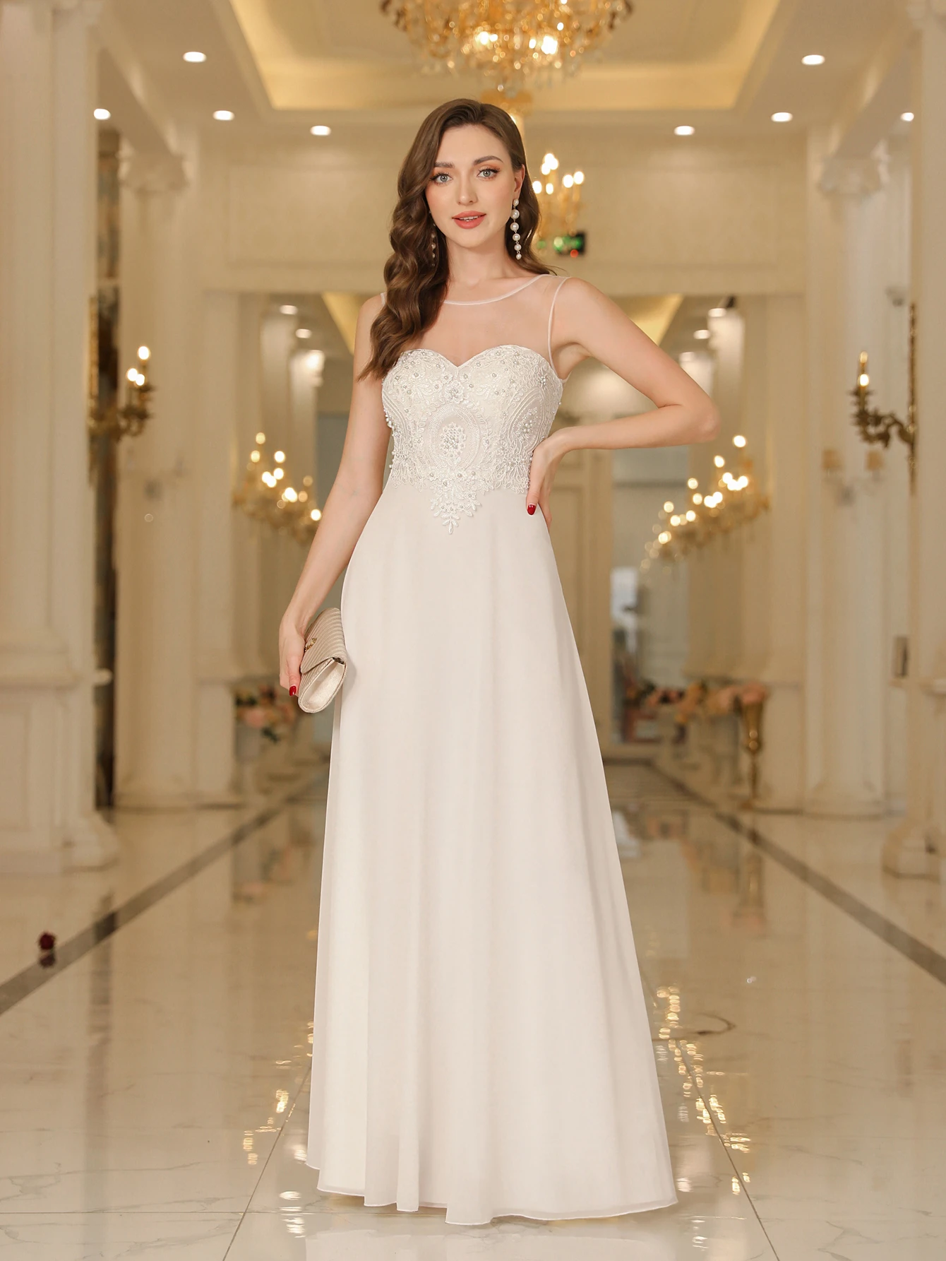 

Элегантные вечерние платья цвета слоновой кости, прозрачное платье для выпускного вечера без рукавов с открытой спиной и кружевной аппликацией из бисера, вечерние платья трапециевидной формы