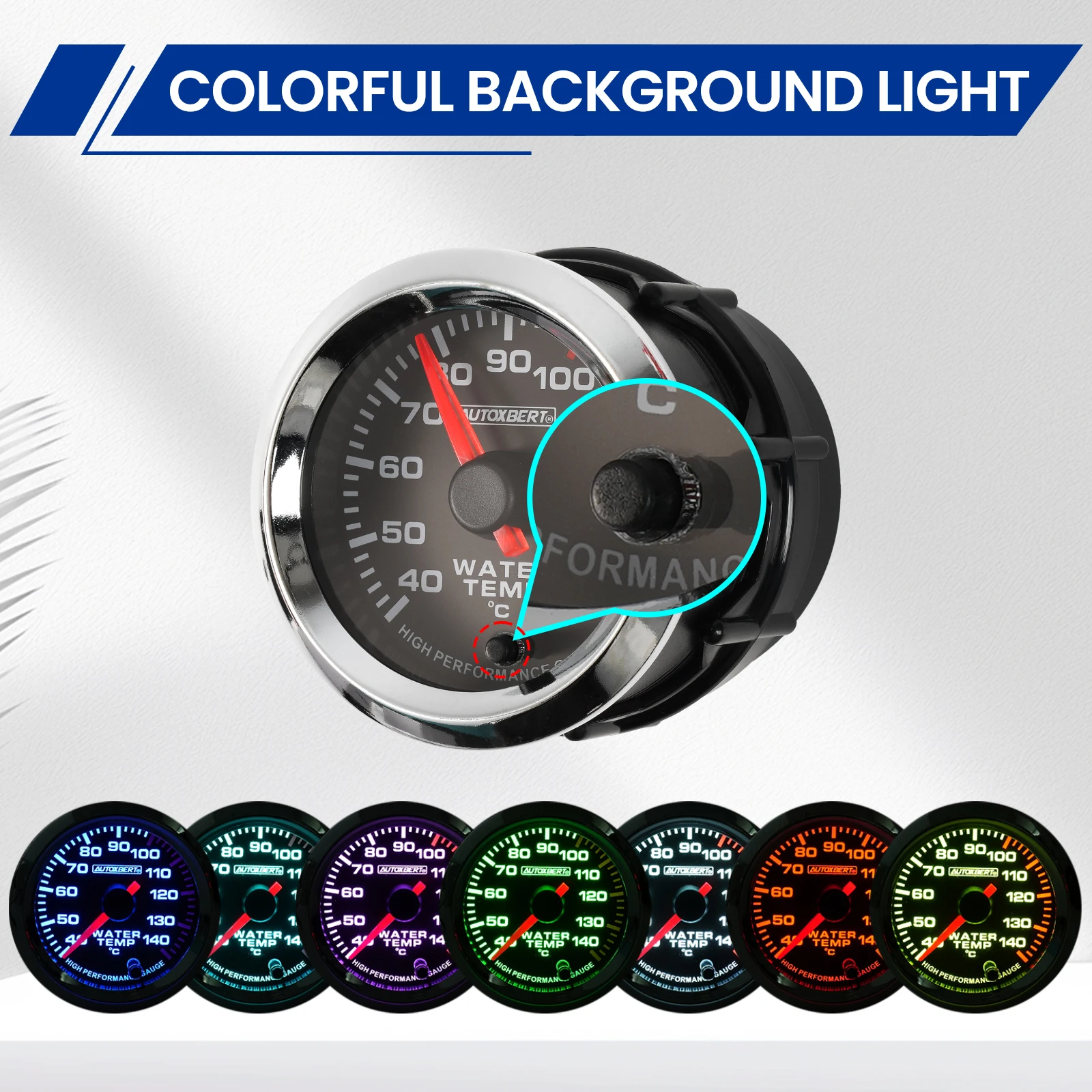 Universal 2 "52 มม.อุณหภูมิน้ําอุณหภูมิ Mechanical Meter W/ 1/8" NPT Sensor 7 สี LED Backlight องศาเซลเซียสฟาเรนไฮต์