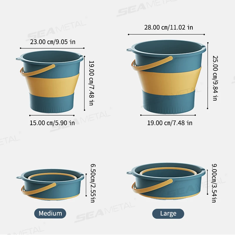 SEAMETAL 5/10L Portable Folding Bucket Multifunctional Thickened Silicone Fishing Camping Bucket for Car Wash Accessories