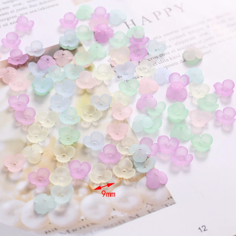 

500pcs/lot 9mm Frosted Small Colorful Acrylic Flowers Petals Bead End Caps For Hair Jewelry Earrings Needlework Crafting Making