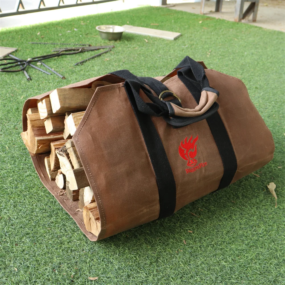 Canvas Firewood Bag Wear-resistant and Tear-resistant Firewood Collection Bag Outdoor Camping Firewood Handling Tool