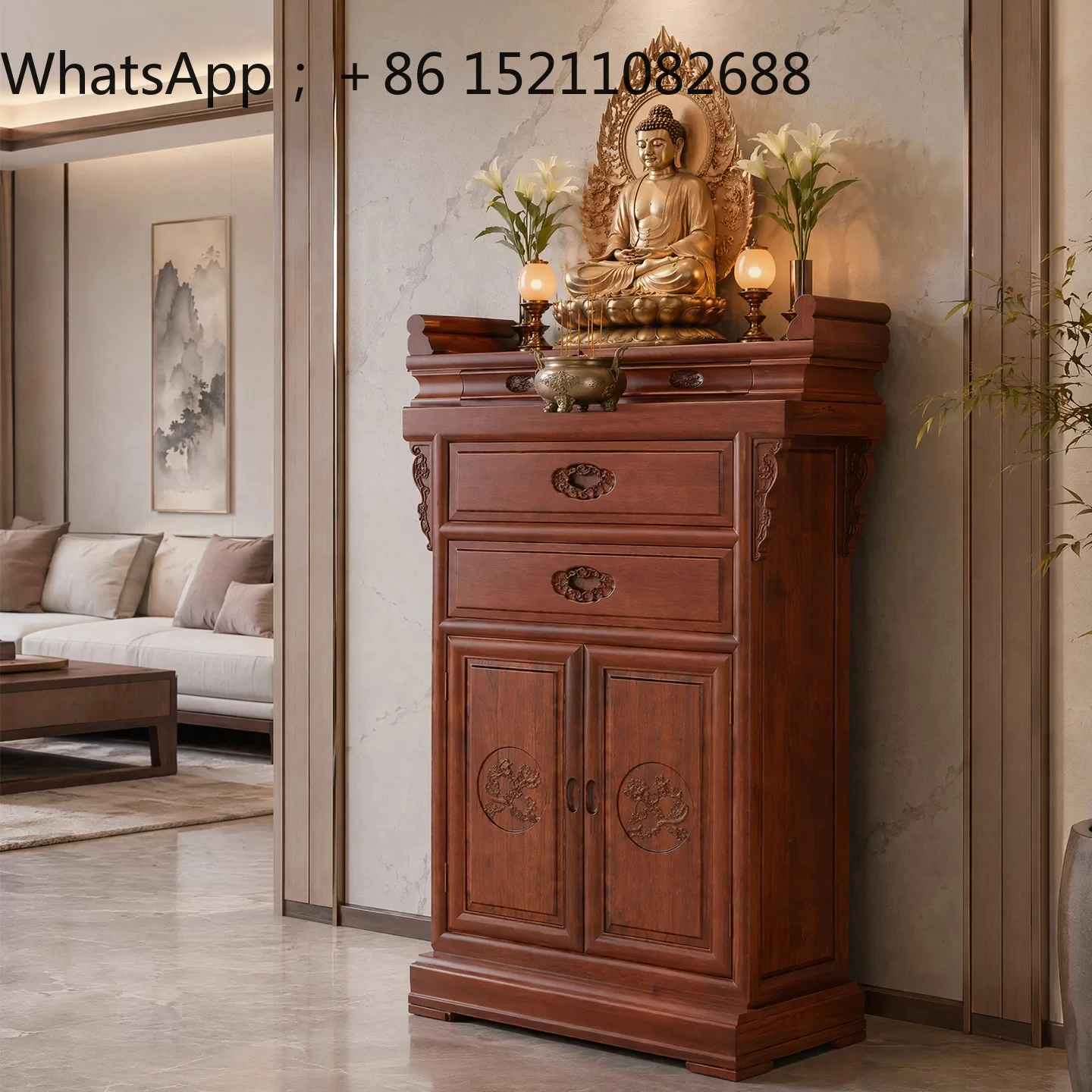 LLY new Chinese-style offering altar integrated God of Wealth Buddha cabinet Guanyin Bodhisattva household shrine