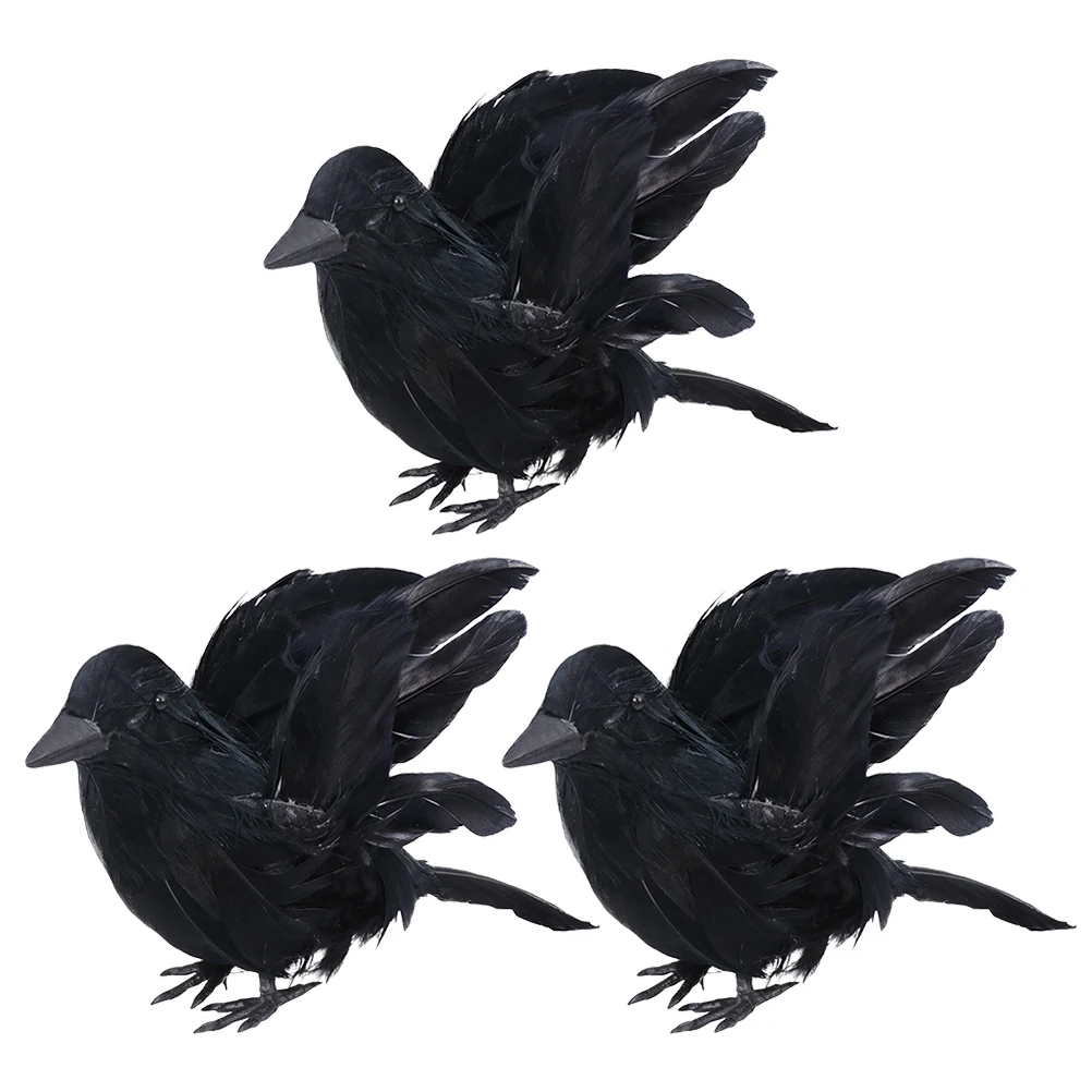 

3 Pcs Crow Ornament Decorations for Halloween Fake Models Music Feathered Easter Crafts