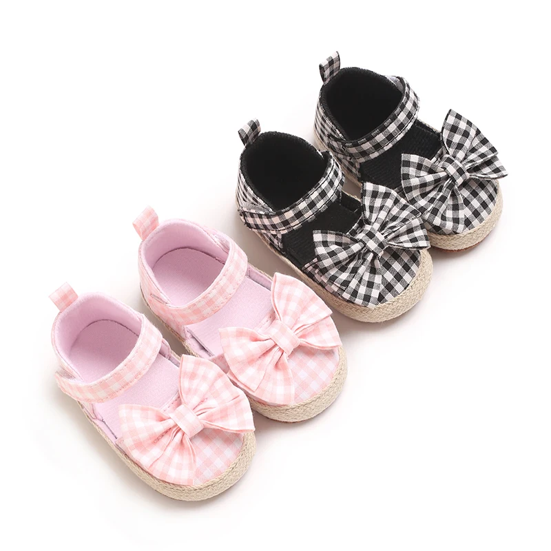 

Autumn New Baby Shoes Canvas Shoes Black And White Checkered Bow Soft Sole Baby Shoes Women's Casual Shoes Cloth Sole