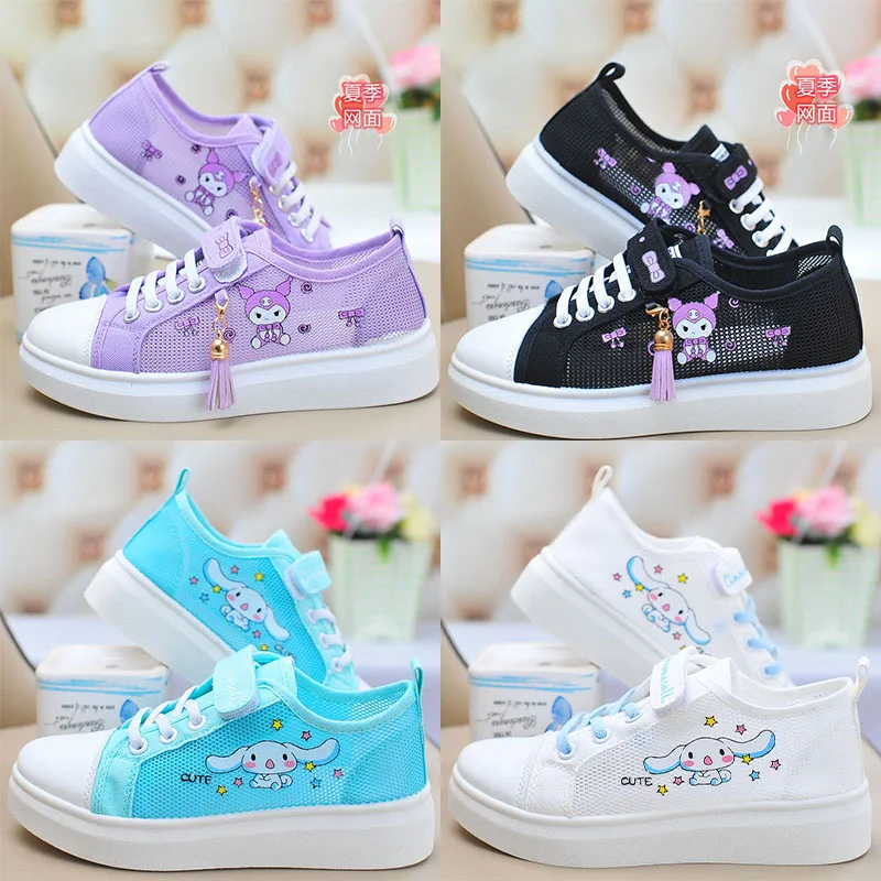 

Sanrio/сетчатая обувь для девочек, повседневная обувь Cinnamoroll, туфли Kuromi на плоской подошве, спортивная обувь с героями мультфильмов, милые кроссовки, студенческая сетчатая обувь