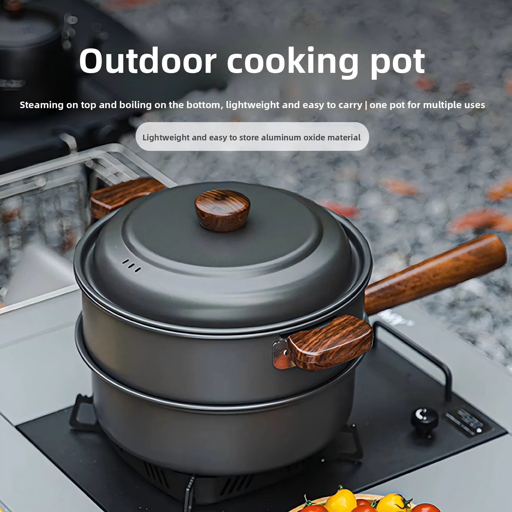 Portable Ultra-light High-capacity Double-layer Camping Cookware Set Made Aluminum Alloy Eco-friendly Heat-retaining for