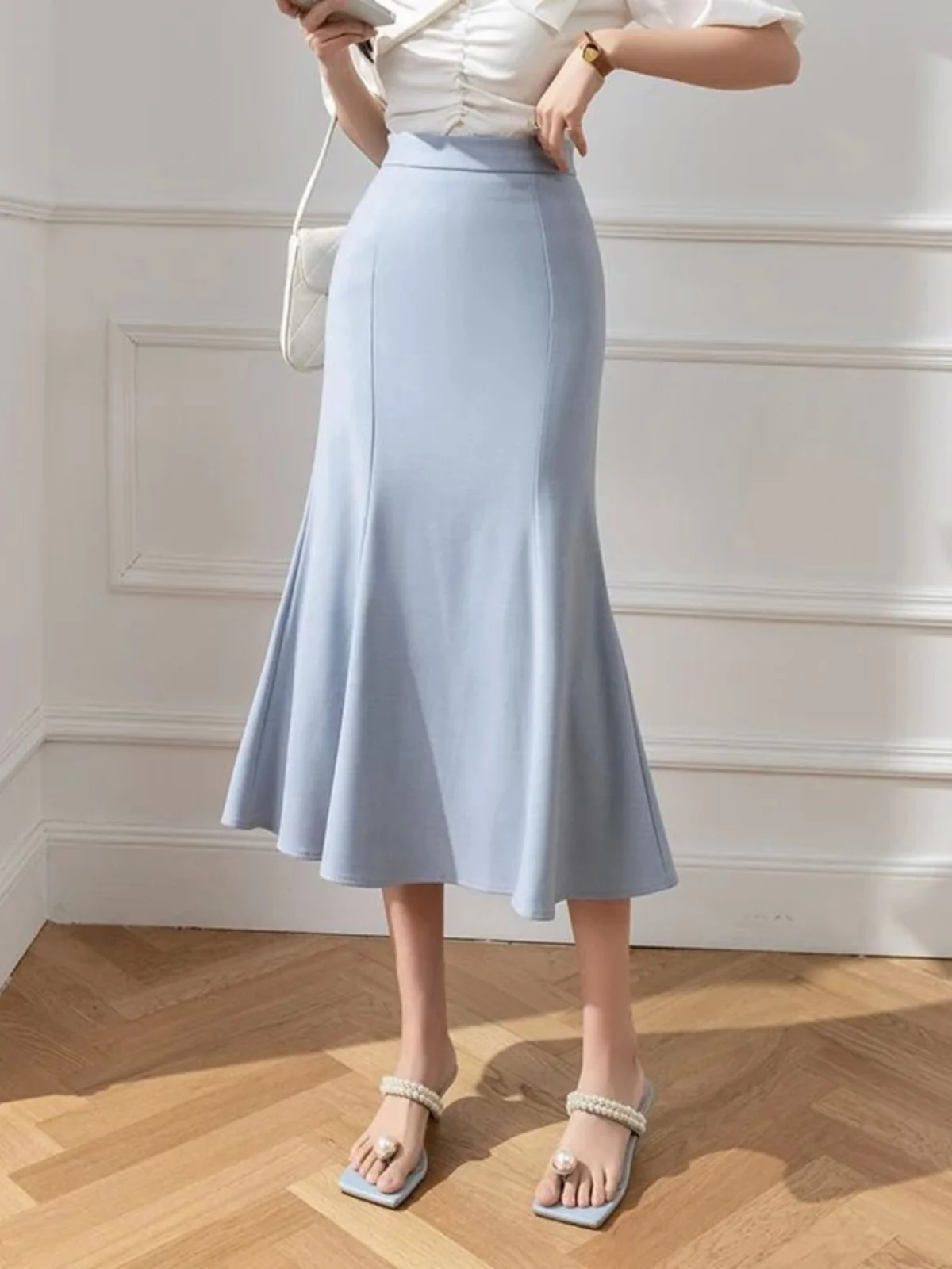 

Юбка-рыбка средней длины с высокой талией, облегающая, для уличного стиля, делового и повседневного образа, для офиса и вечерних мероприятий, для молодых женщин 8-24 лет