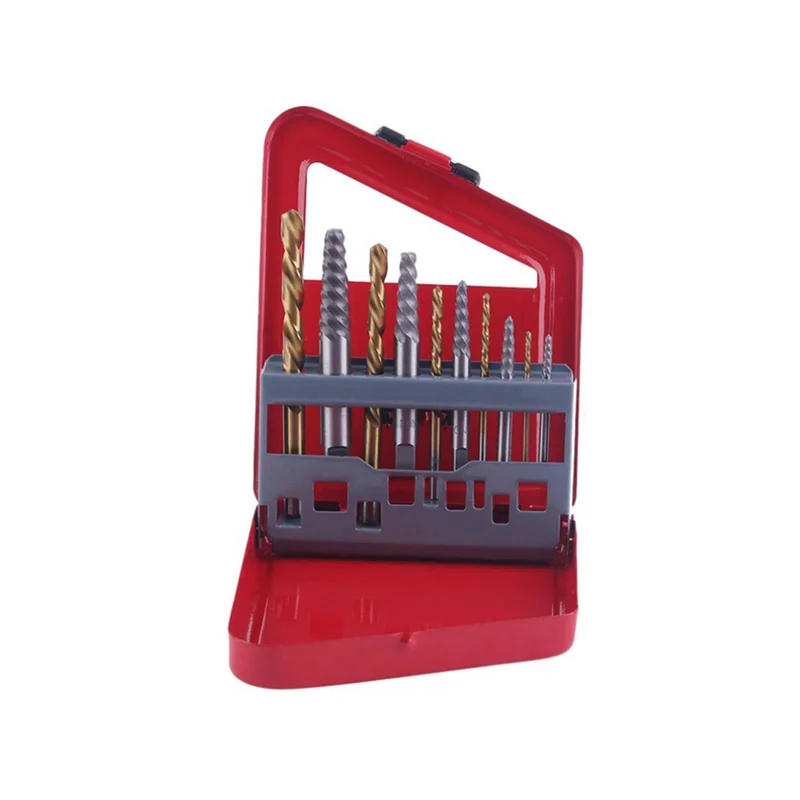 

AA21-10PC Piece Set Screw Extractor Assembly Set Gold&Silver Easy Out Screw Extractor Set
