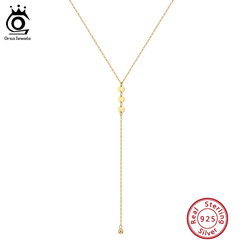 

ORSA JEWELS 925 Sterling Silver Long Y-shaped Necklace Fashion Sexy Collarbone Chain Summer Holiday Party Jewelry Gift BQN42
