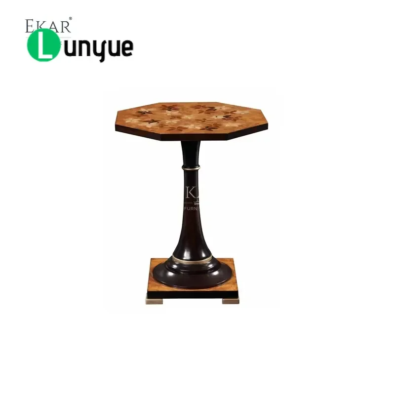 Luxury French Classic Side Table with Octagonal Base and Botanical Pattern Decorative Accent Furniture for Living Room