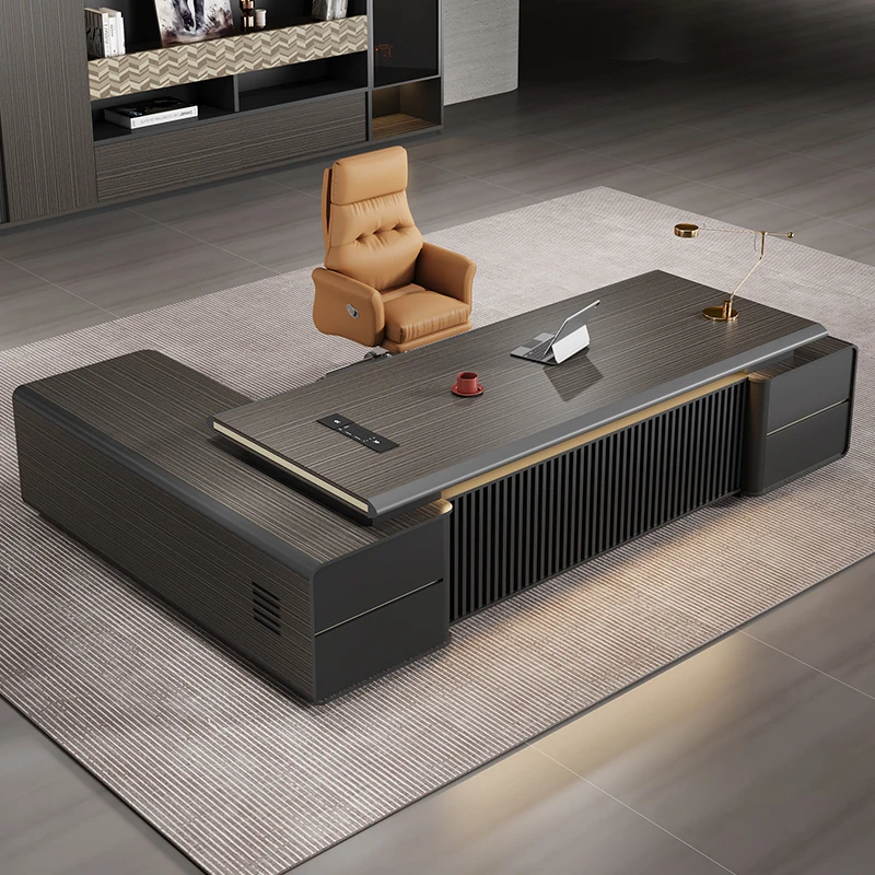 

High-end leadership desk President's table Boss table Painting large desk Office furniture Chairperson's table and chair combina