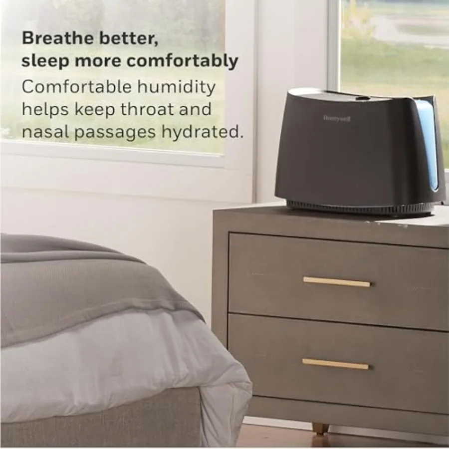 مرطب رطوبة بارد لغرف النوم والغرف المتوسطة حتى 500 قدم مربع وسعة 1.1 جالون مخرج رطوبة غير مرئي مع تقنية الأشعة فوق البنفسجية