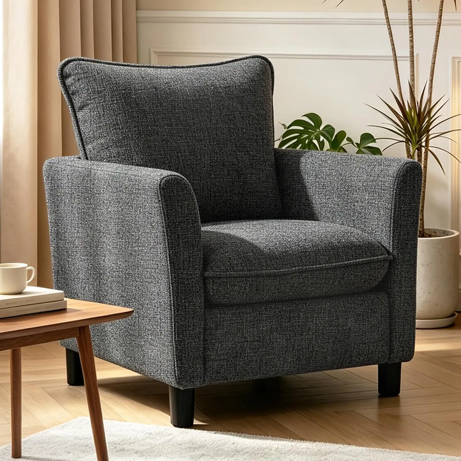 Mid Century Modern Accent Chair, Soft Chenille Upholstered Armchair, Comfy Reading Side Chair for Living Room, Customized
