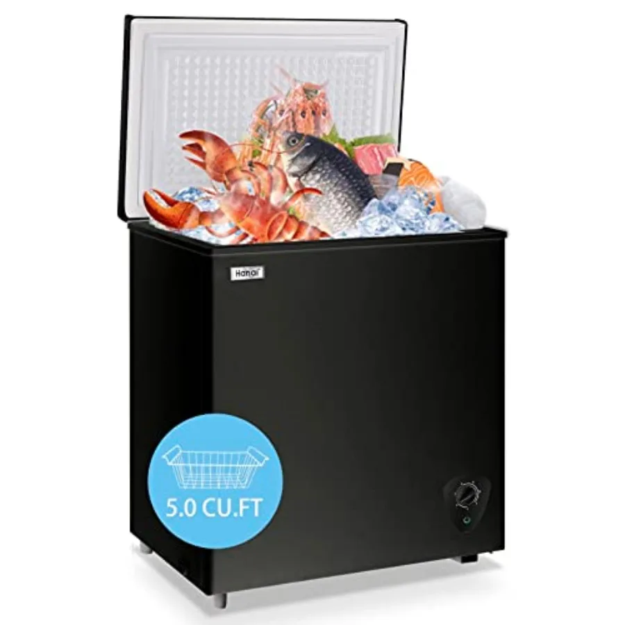 

Chest Freezer 5.0 Cu.Ft Small Deep Freezer Black Top Door Mini Freezer with Removable Basket Low Noise 7 Adjustable Temperature