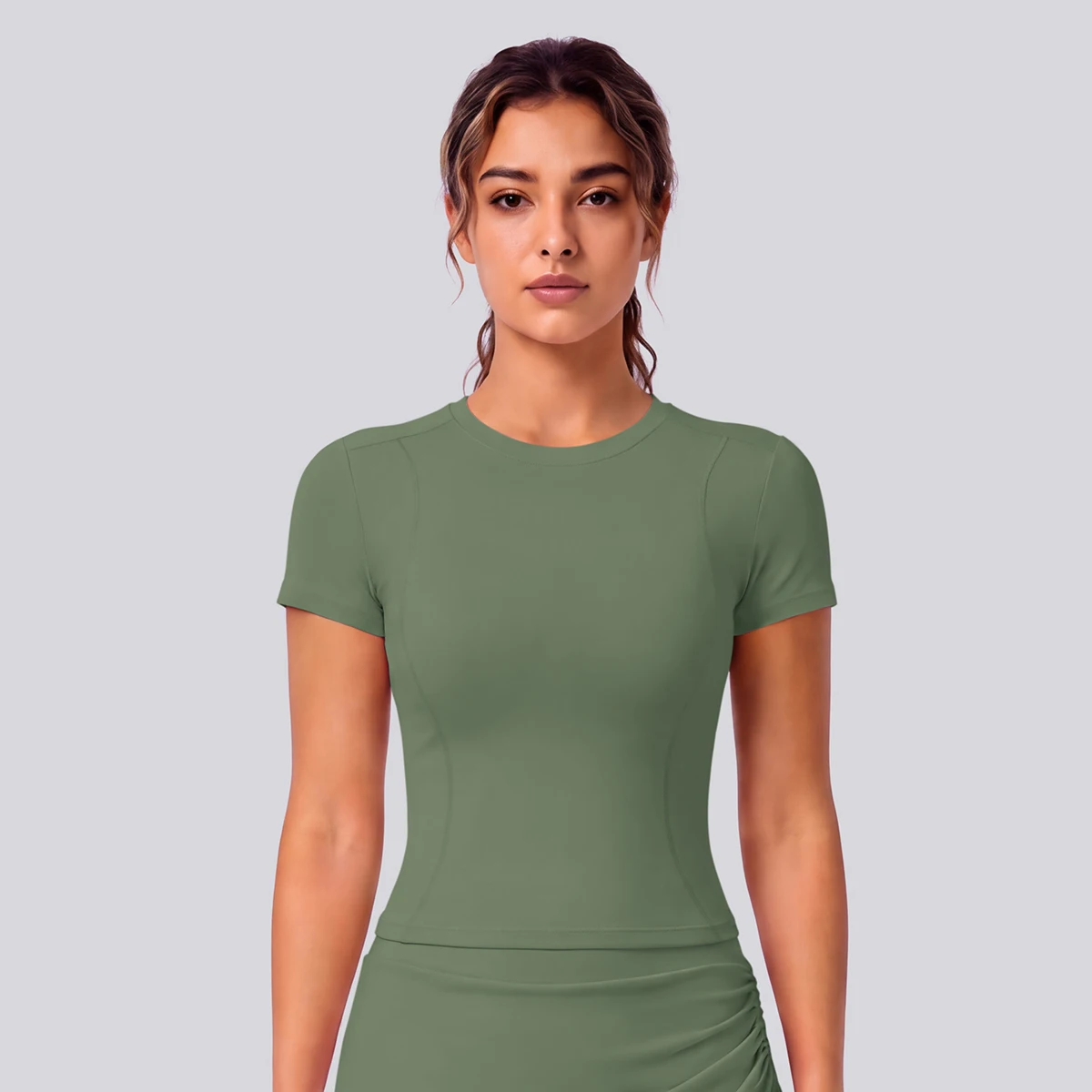 Rooftrellen Schnelltrocknendes Enges Yoga-T-Shirt für Damen, Kurzarm, Einfarbig, Atmungsaktives Sport-Top für Fitness und Yoga – Detail 31
