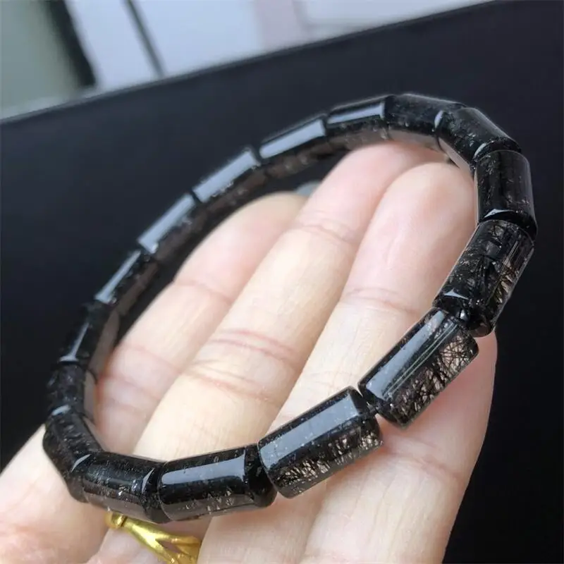 

6-9MM Natural Black Hair Quartz Bucket Bead Bracelet Gemstone Women Stretch Jewelry Healing Birthday Present 1pcs