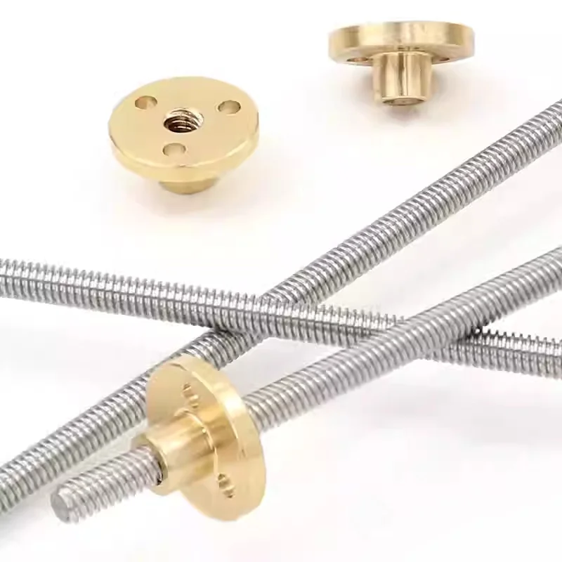 2pcs T5 Lead Screw THSL-300-5D Trapezoidal Rod T5 CNC 3D Printer Lead Screw Thread 1mm Lead2mm Length100-1000mm with Brass Nut