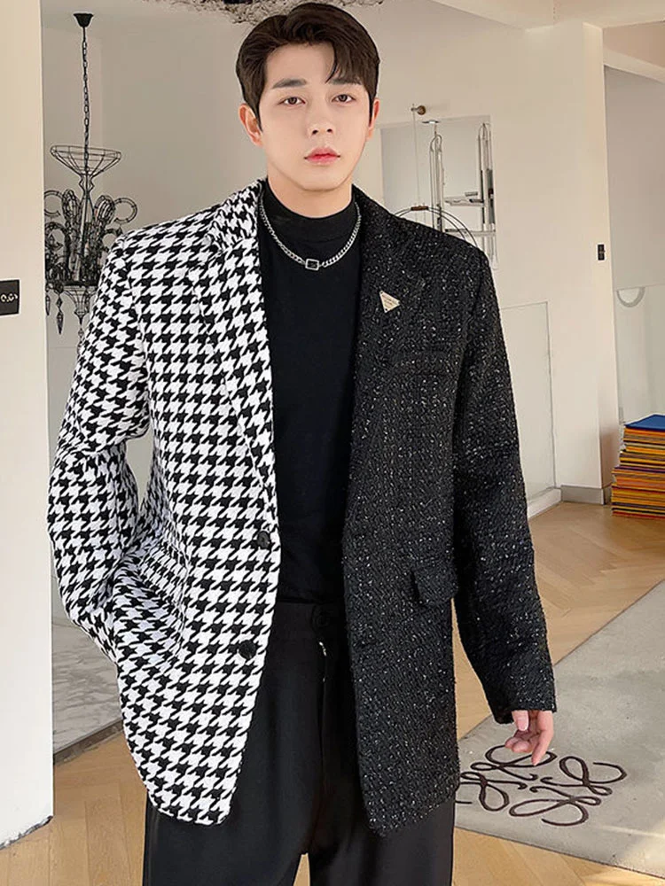 Pad Shoulder Design Patchwork Suit Coat New Long Sleeve Men's Korean Style Loose Casual Personality Spring Fashion 2A1238