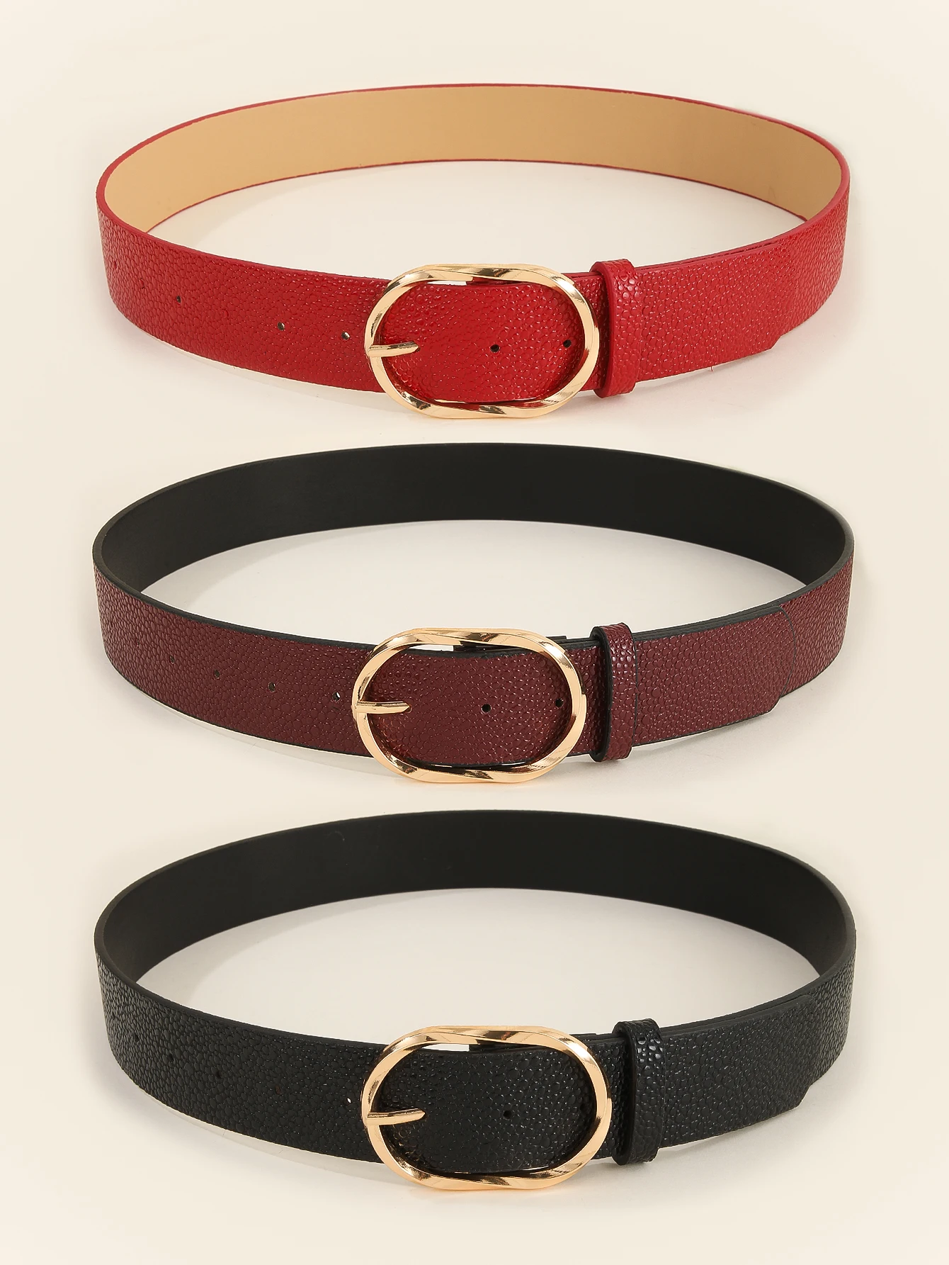 Women's light luxury casual multi-color metal oval buckle lychee pattern belt for jeans, a versatile decorative belt suitable